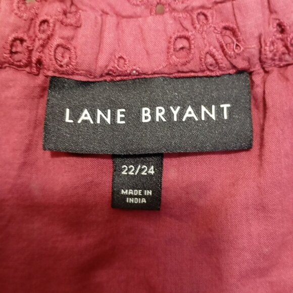 Lane Bryant Womens Plus Sz 22/24 Burgundy Eyelet Off-Shoulder Blouse 100% Cotton - Picture 2 of 11